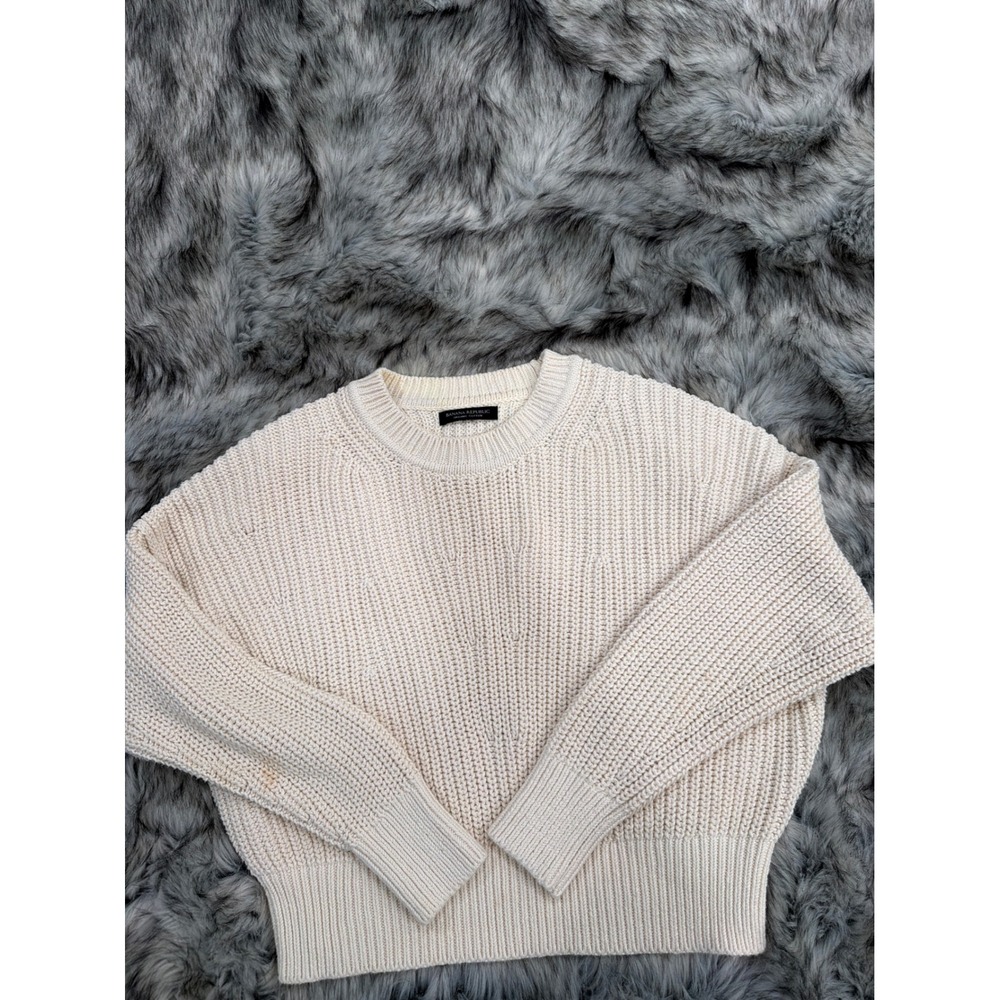 Banana Republic Oversized Chunky Organic Cotton Crew Neck Sweater Cream Medium